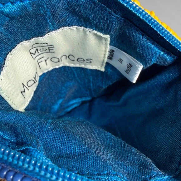 Mary Frances Blue and Yellow Beaded Heart Coin Pouch - Picture 4 of 7